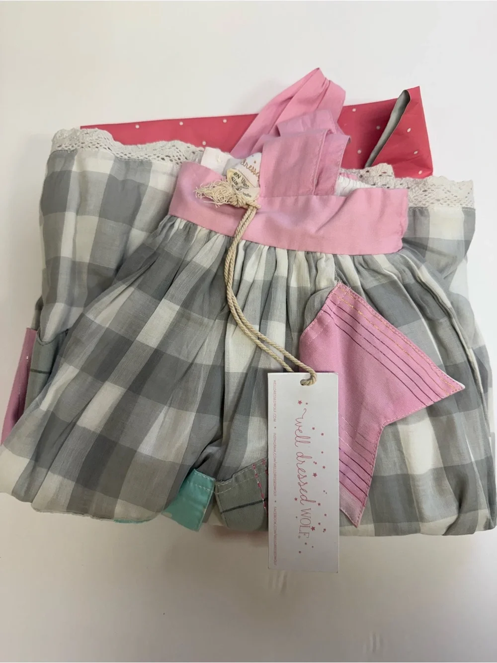 Well Dressed Wolf Joyce Party Dress Gray White Checker Pink Blue Flags Girls 4T